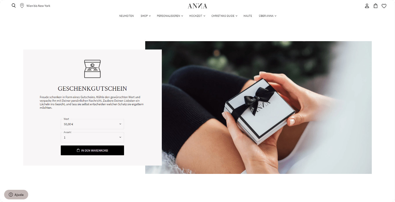 ANNA giftcard page screenshot